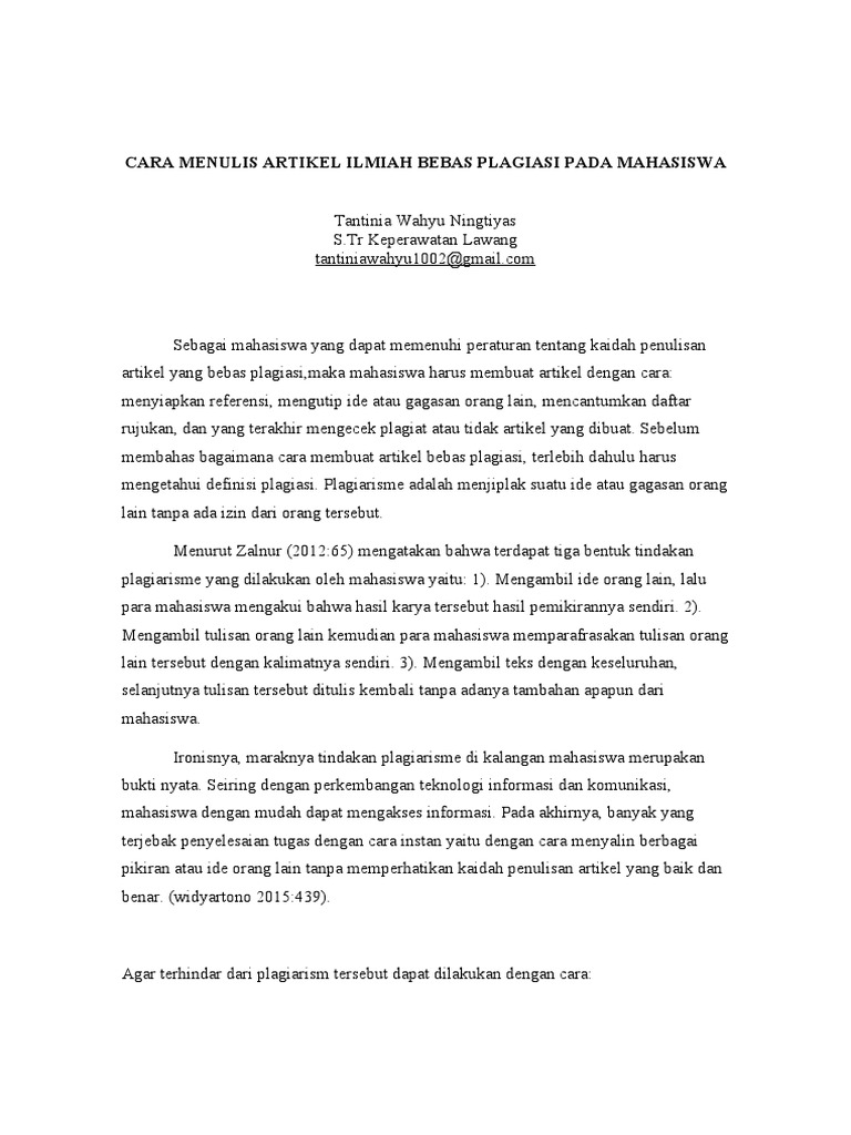 Cara Menulis Artikel Ilmiah Bebas Plagiasi Pada Mahasiswa