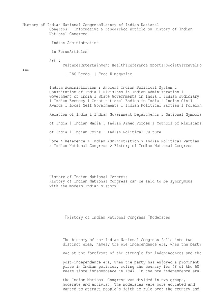 History of Indian National Congress | PDF | Indian National Congress ...