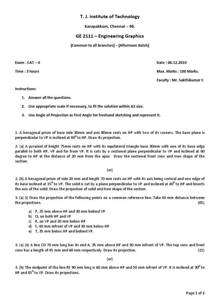 Engineering Graphics Question With Answer | Download Free PDF ...
