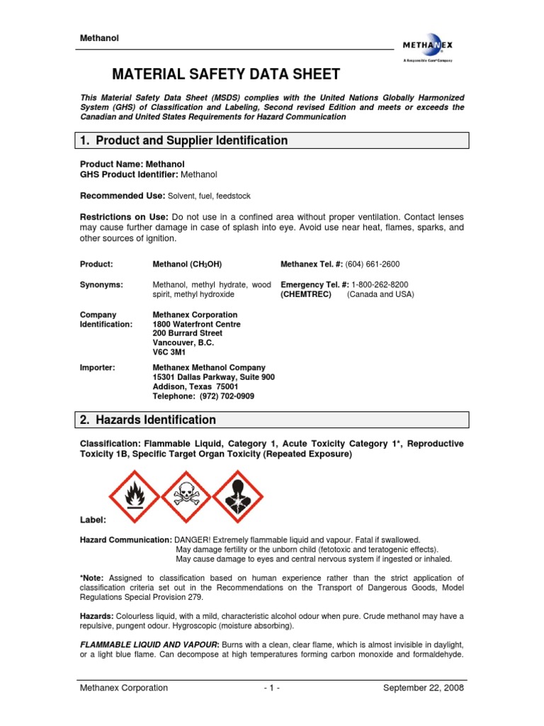MSDS English PDF Methanol Fires