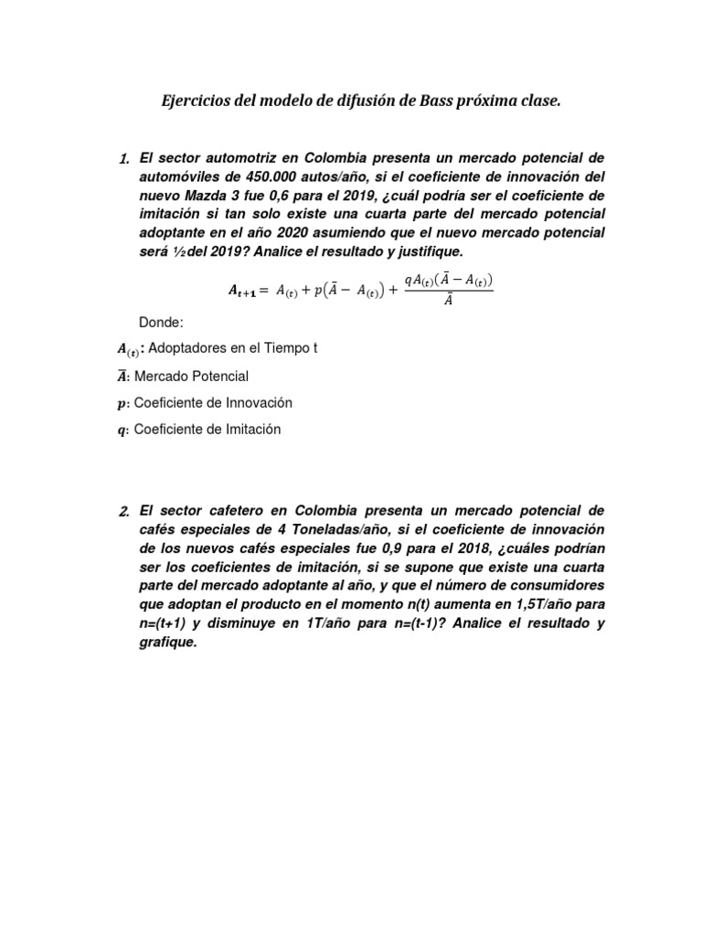 Ejercicios Difusión Modelo Bass PDF | PDF