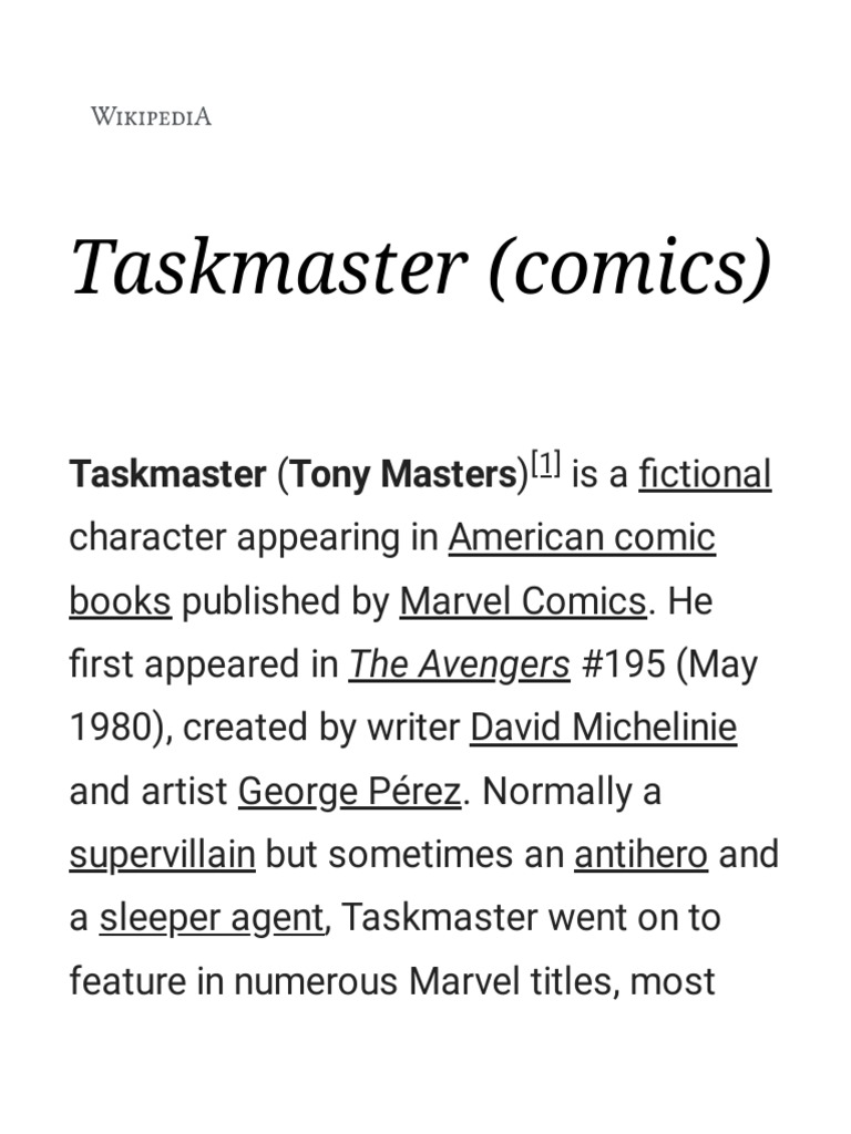Taskmaster (Comics) - Wikipedia PDF | PDF | Comics | Marvel Comics