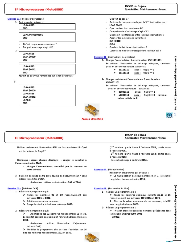 Langage de programmation - Assembleur 6800 - Référence d