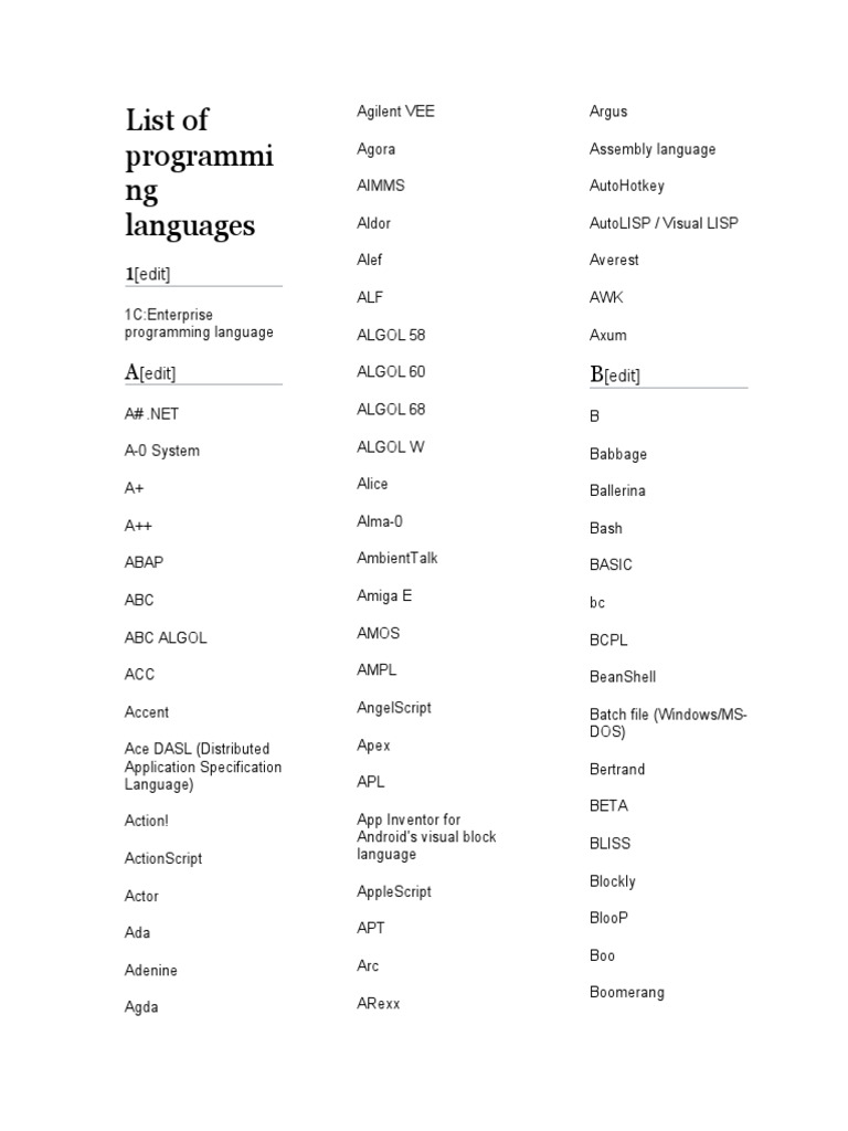 Programming Languages Referenced in the Document | PDF | Computer ...