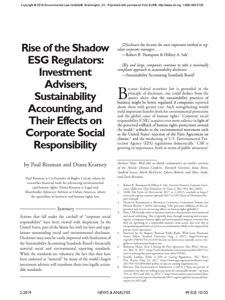 Rise of The Shadow ESG Regulators Investment Advisers Sustainability