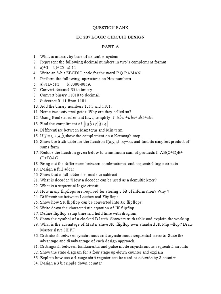 Digital Electronics Question Bank PDF Logic Gate Binary Coded Decimal