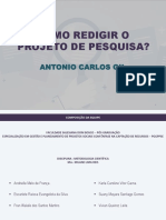 SLIDE  - COMO REDIGIR O PROJETO DE PESQUISA - ANTONIO CARLOS GIL