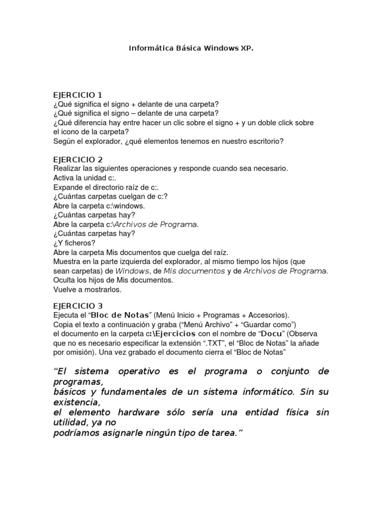 Guía de Ejercicios Windows XP | PDF | Archivo de computadora | Software ...