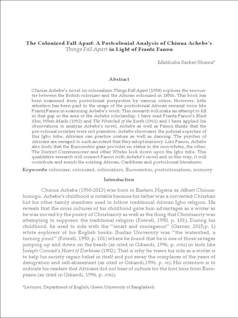 The Colonized Fall Apart - A Postcolonial Analysis of Chinua Achebe's ...