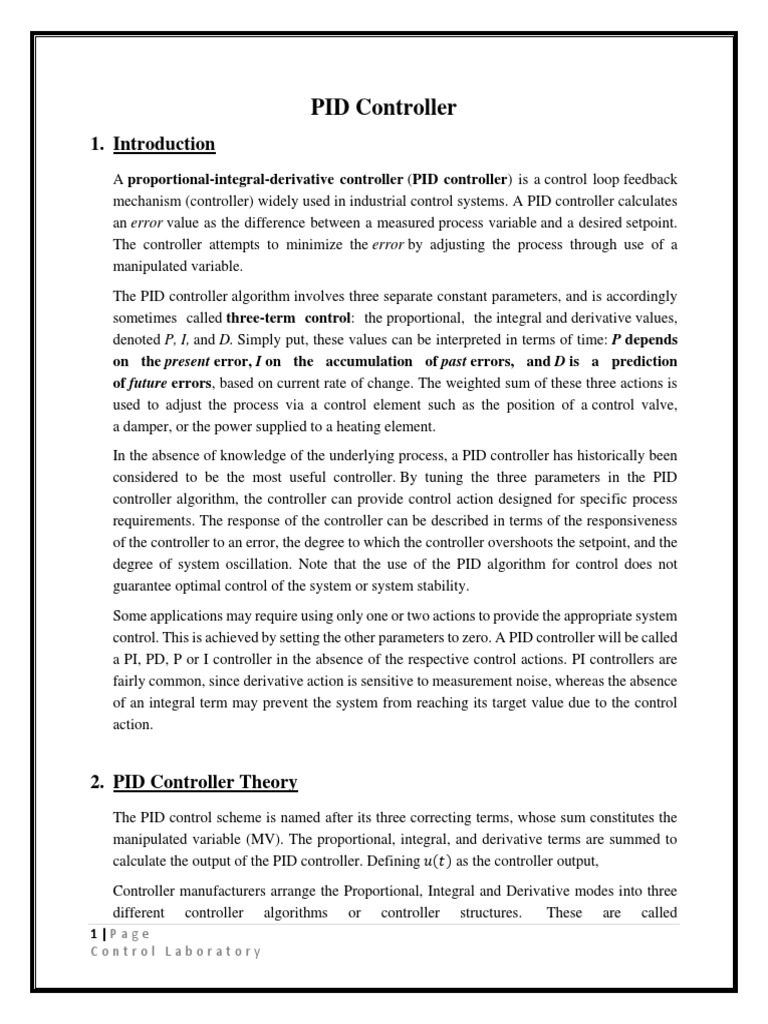 07-PID Controller PDF | PDF | Control Theory | Systems Theory