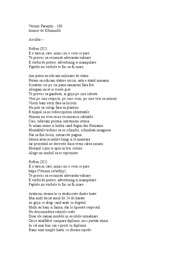 Parazitii - Versuri | PDF