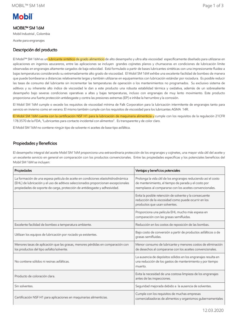 Mobil SM 16M | PDF | Lubricante | Engranaje