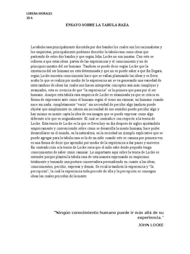 La Tabula Rasa según John Locke | PDF | John Locke | Conocimiento