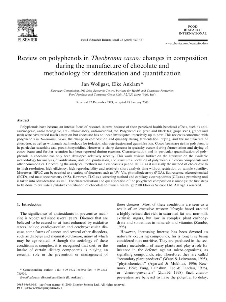 Review of Polyphenols in Theobroma Cacao Wollgast 2000 ++ PDF PDF