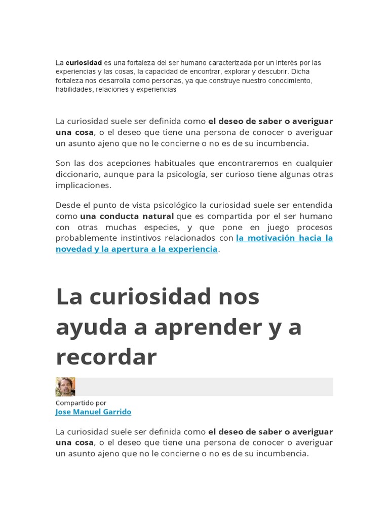 Curiosidad: Clave del Aprendizaje | PDF | Memoria | Motivación