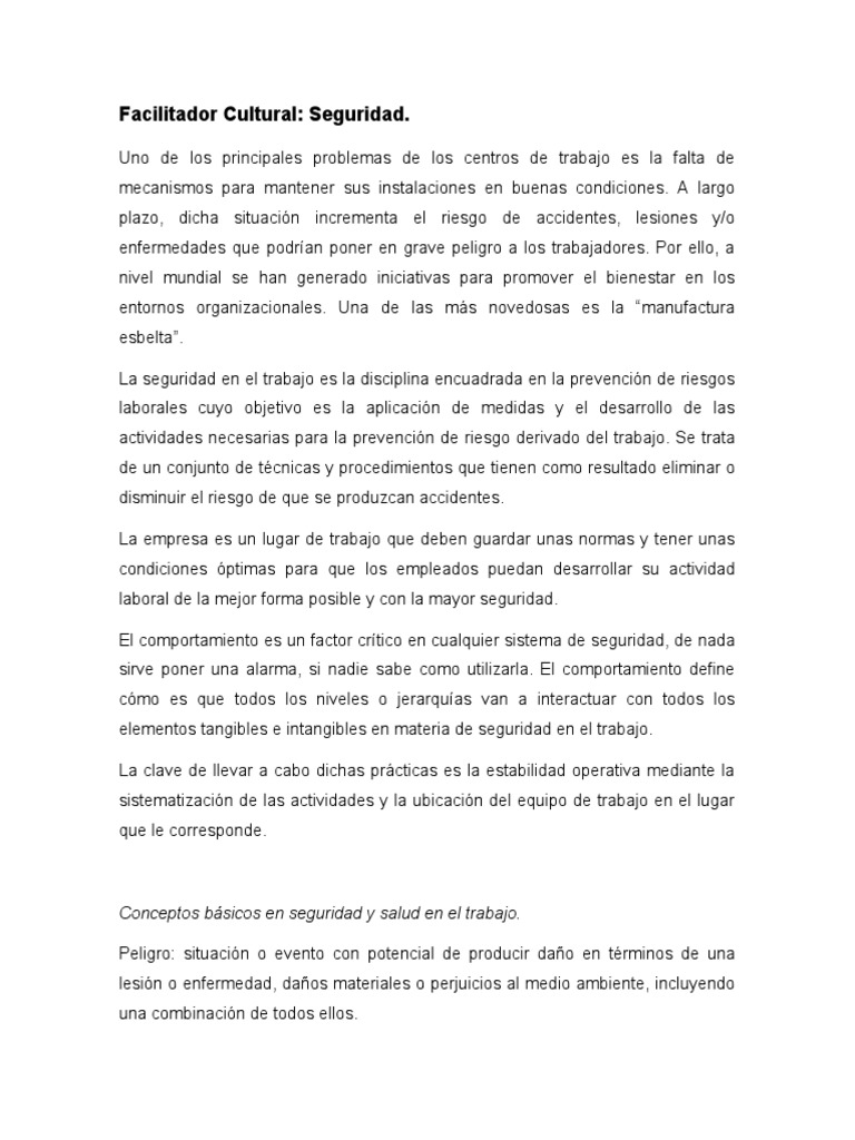 Seguridad Cultural en el Trabajo | PDF | Riesgo | Seguridad y salud ...