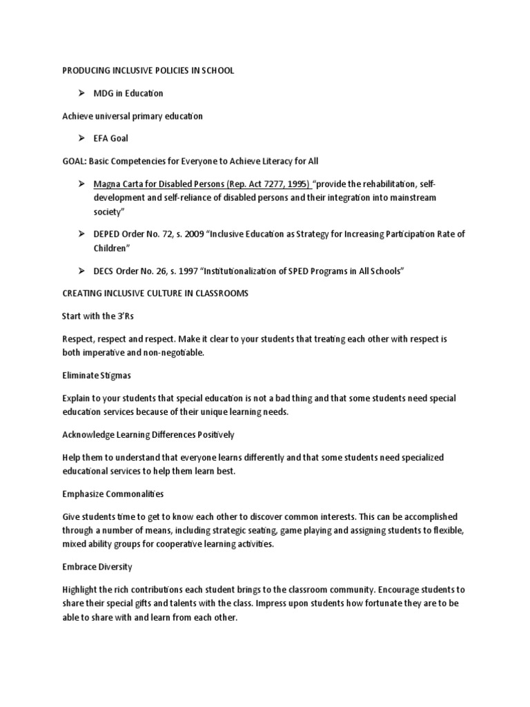 Producing Inclusive Policies in School | Download Free PDF | Inclusion ...