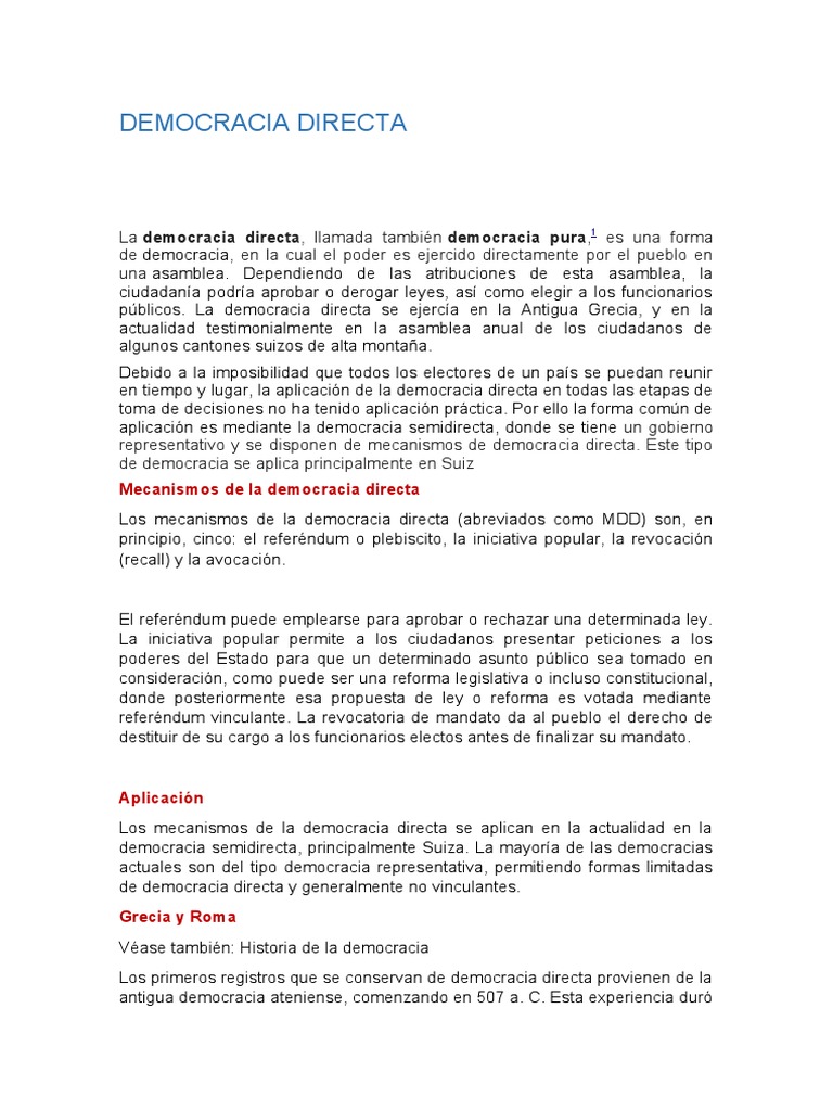 Democracia Directa PDF Votación Democracia