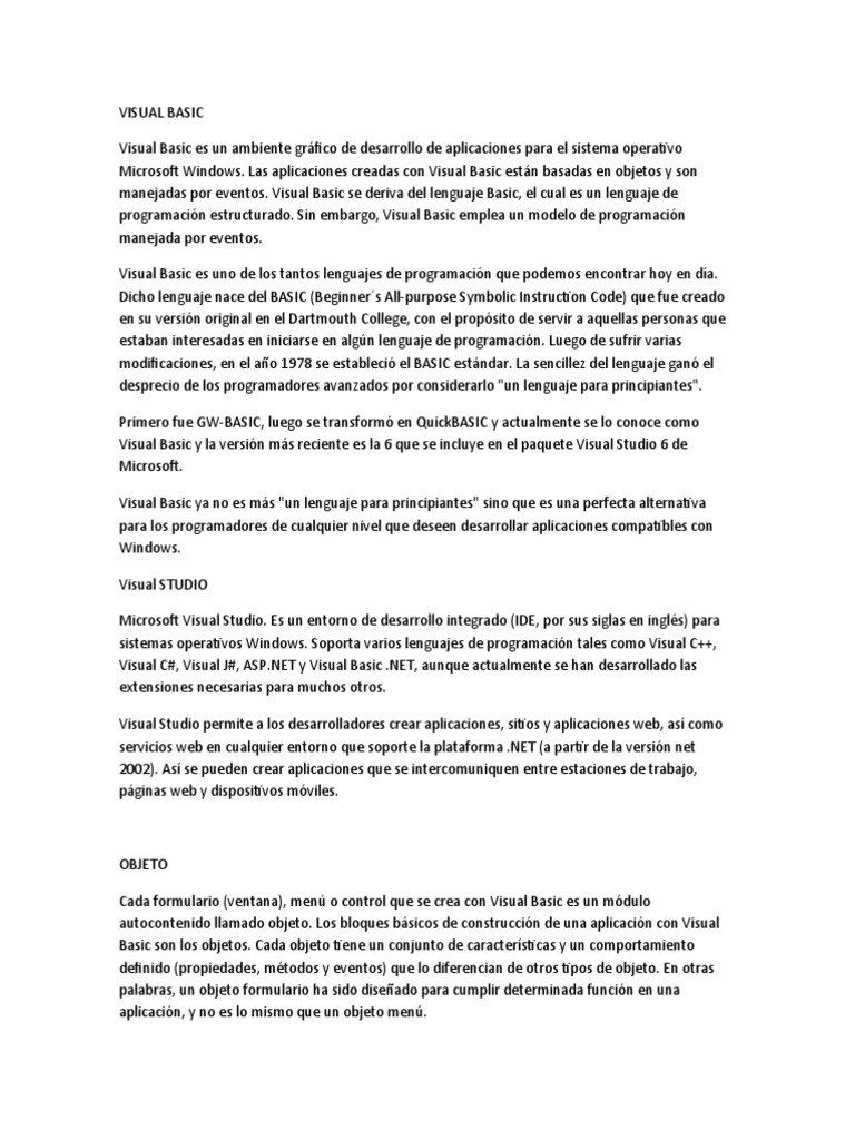 Introducción a Visual Basic y su Uso | PDF | Básico | Microsoft Visual ...