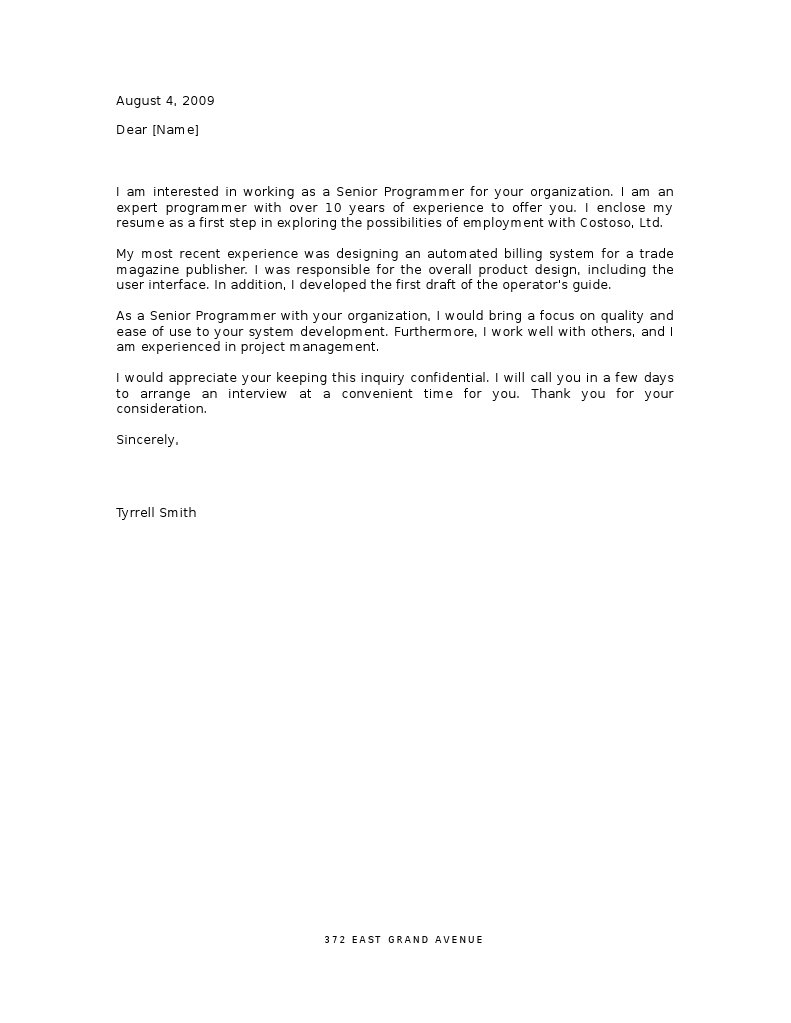 Senior Programmer Job Application Letter | PDF | Career & Growth | Business