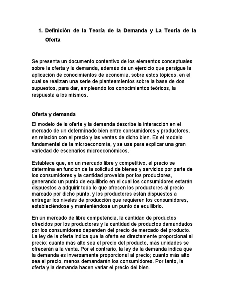 Teoría de Oferta y Demanda en Economía | PDF | Oferta y demanda ...