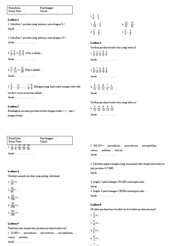 Latihan Soal Pecahan dan Desimal | PDF