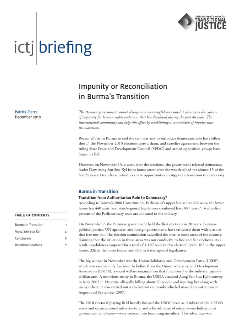 Impunity and Democracy in Burma's Transition | PDF | Myanmar | Politics ...