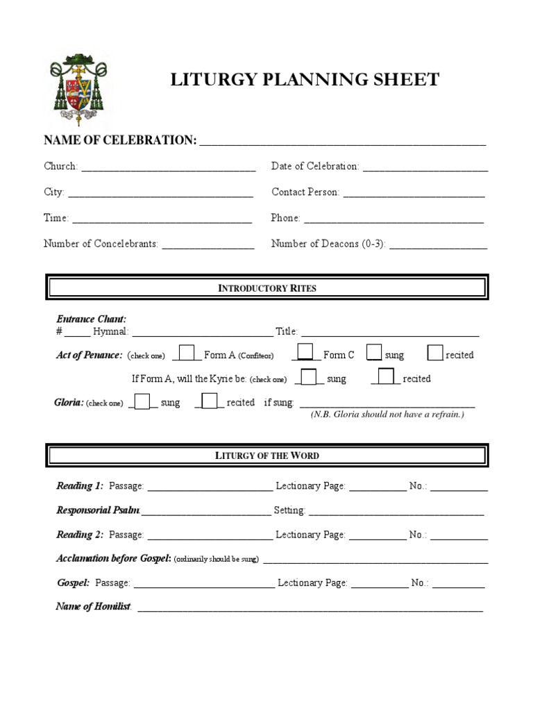 Episcopal Liturgy Planning Sheet Pdf Mass Liturgy Rituals