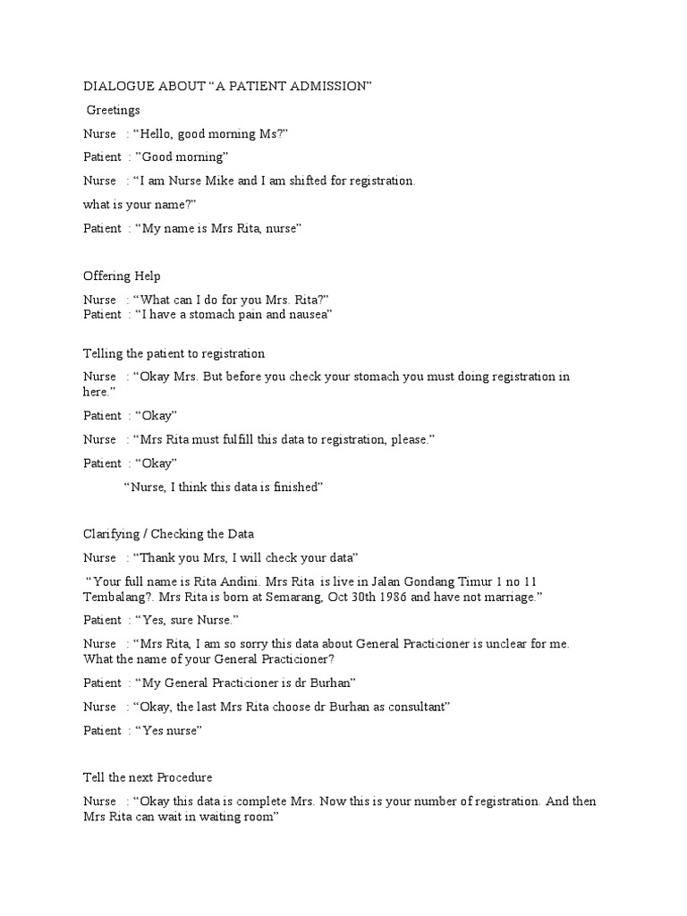 Patient Admission Dialogue Example | PDF | Practice Of Medicine ...