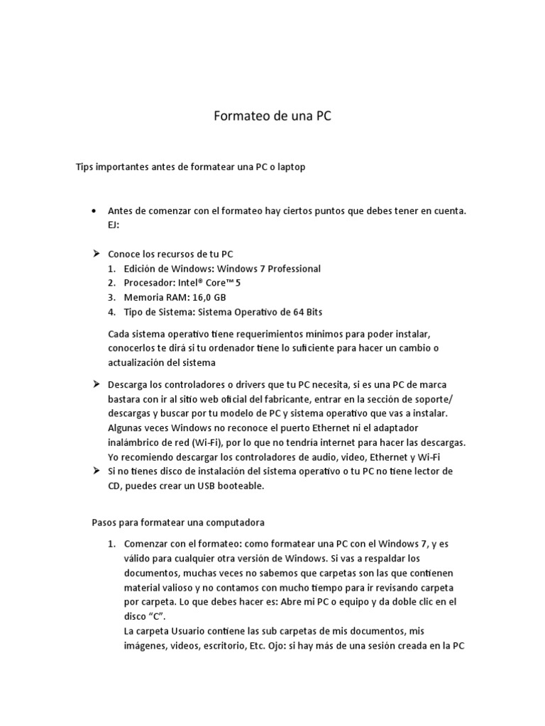Formateo de PC | PDF | Computadoras personales | Windows 7
