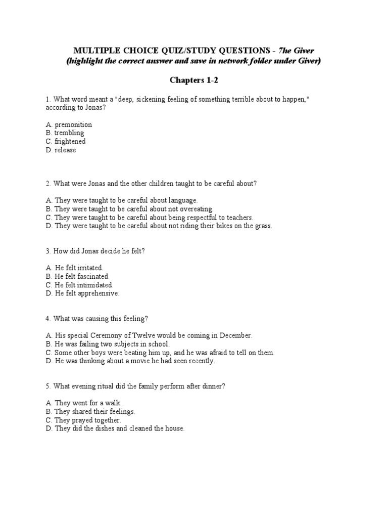 Multiple Choice Quiz Chapters 1 and 2