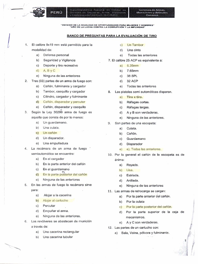 Examen Resuelto para Licencia de Arma PDF