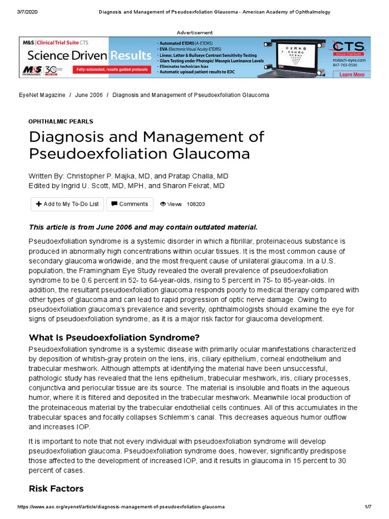 Diagnosis and Management of Pseudoexfoliation Glaucoma - American ...