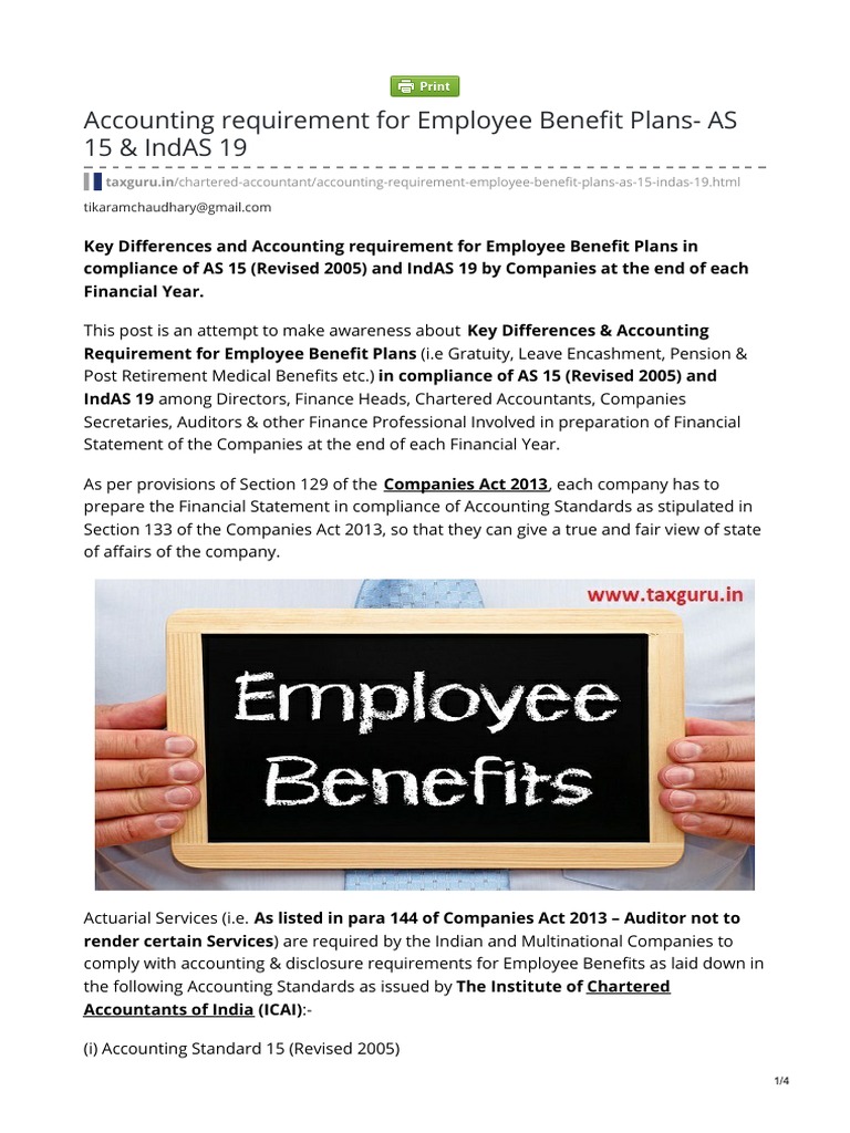 Taxguru InAccounting Requirement For Employee Benefit Plans AS 15 Amp IndAS 19 PDF