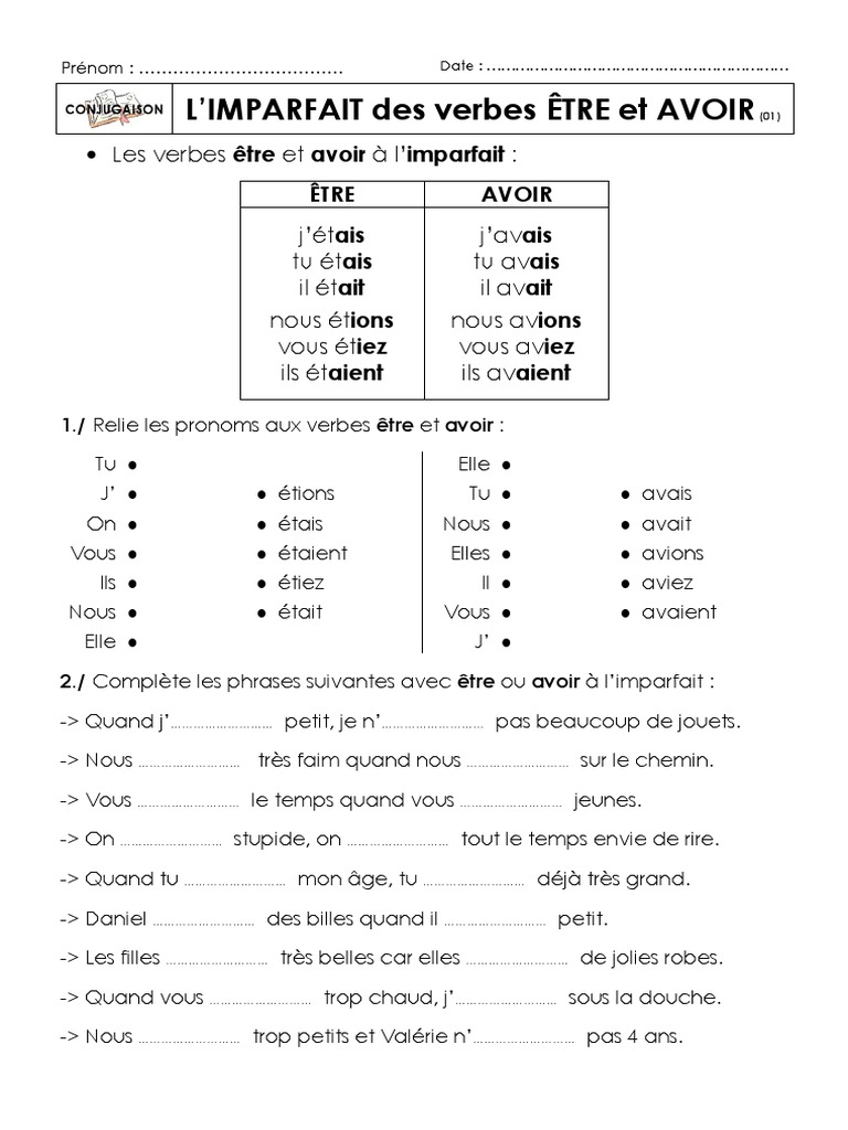 Verbe Etre Et Avoir Au Passé Composé Imparfait Ae 01 | PDF