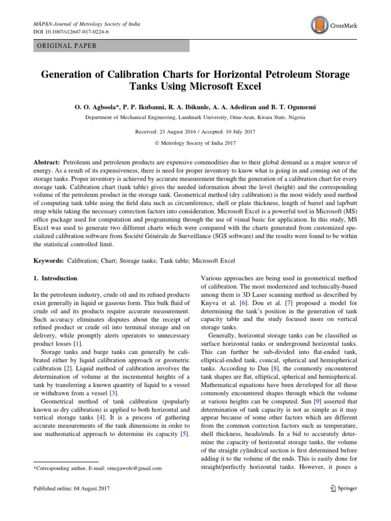 Calibration Charts for Oil Storage Tanks | PDF | Calibration | Sphere