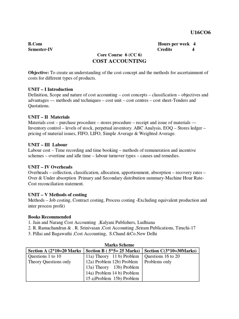 Cost Accounting Syllabus PDF
