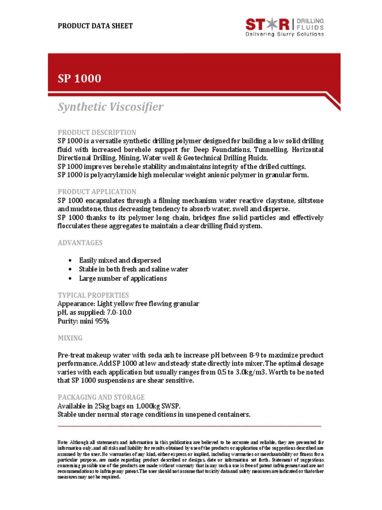 Polymer Data Sheet Sp 1000 Pdf