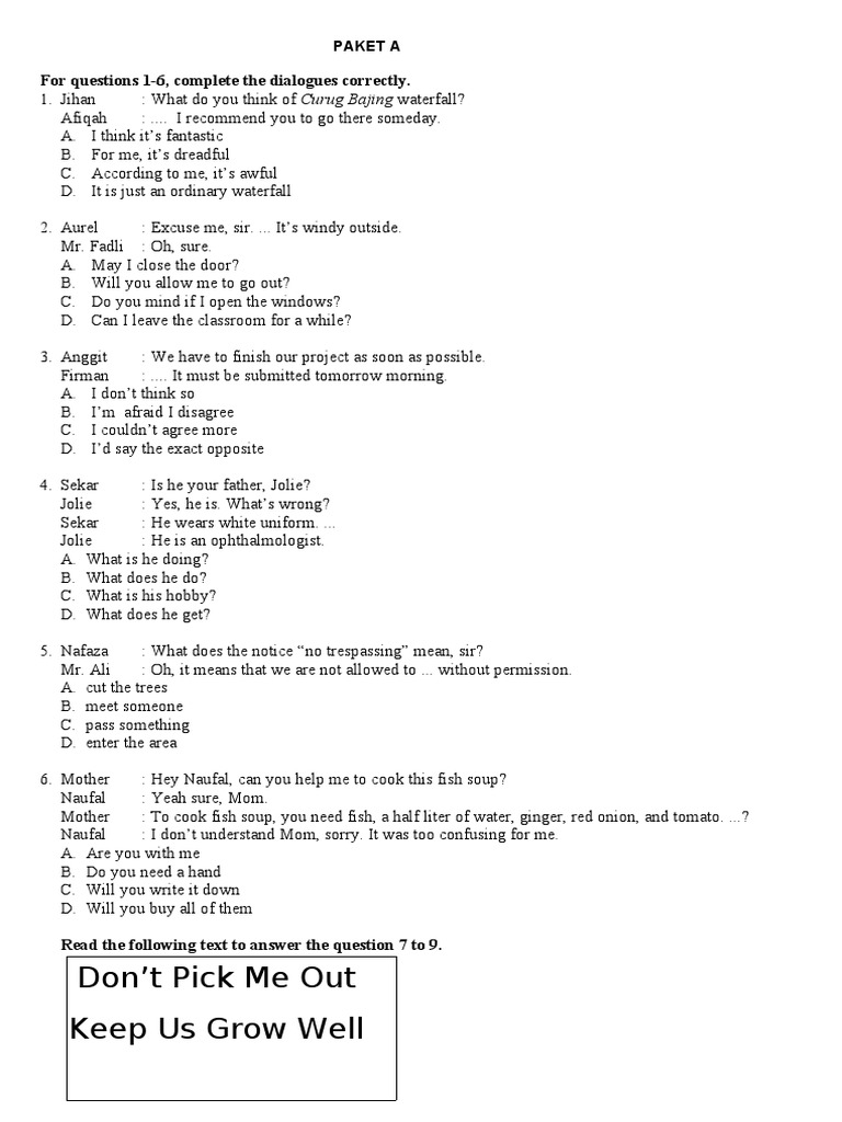 English Dialogue Completion Exercises | PDF | Potato | Cooking