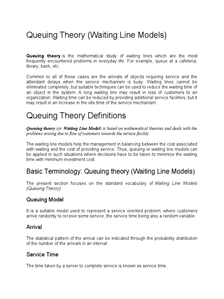 Introduction to Queuing Theory Models | PDF | Mathematical And ...