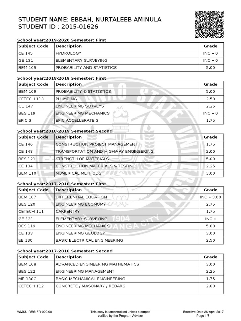 2015 01626 Grades | PDF | Engineering | Science