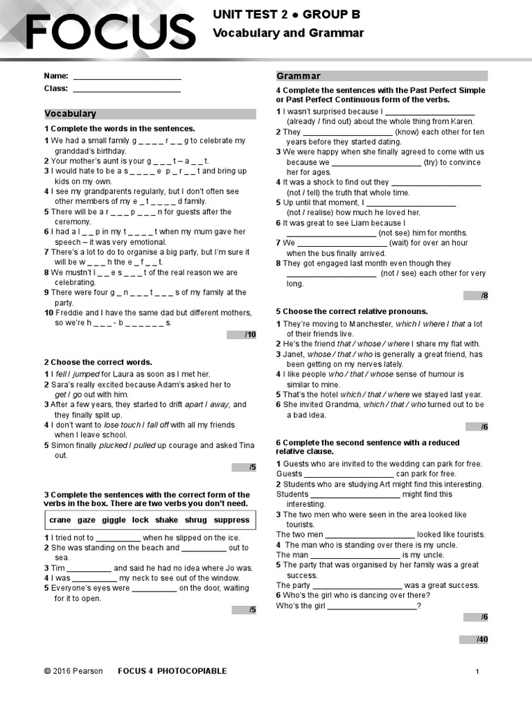 Focus 4 Unit 4 Test