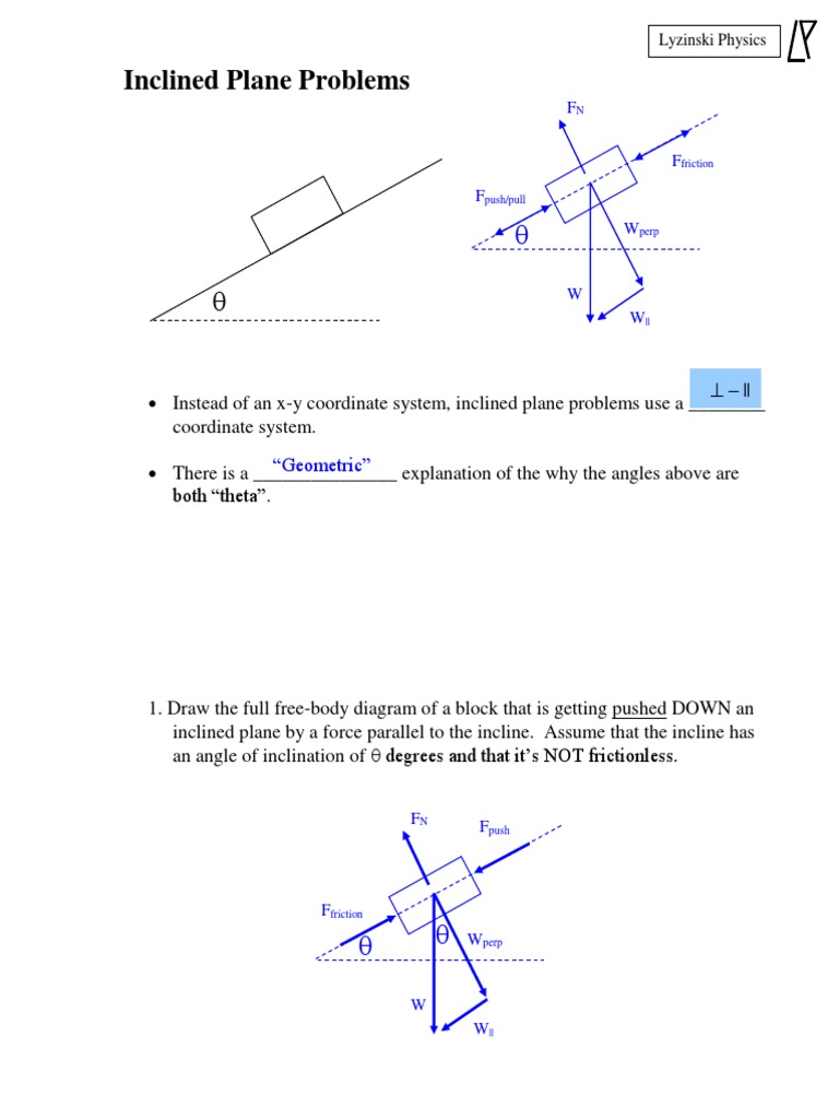 1 Inclined Plane Problems SOLUTIONS PDF Friction Force