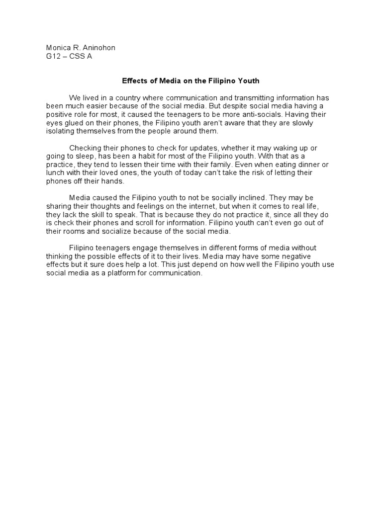 essay about media effects on filipino youth