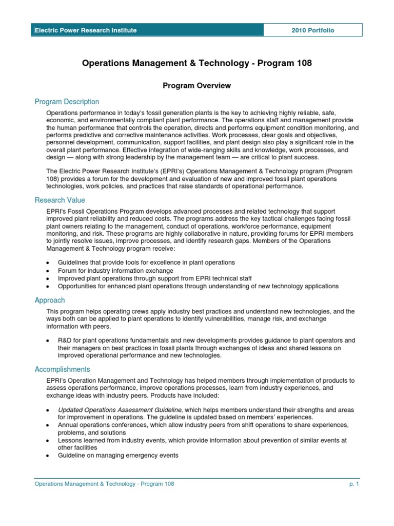 Operations Management & Technology - Program 108 | PDF | Operations ...