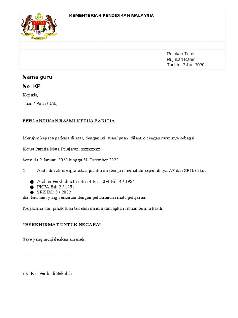 Surat Lantikan Ketua Panitia Pdf