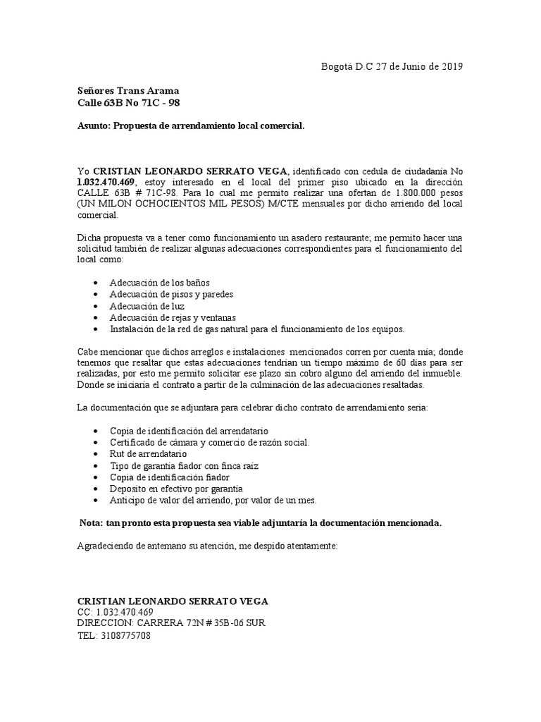 Carta Solicitud Arriendo | PDF