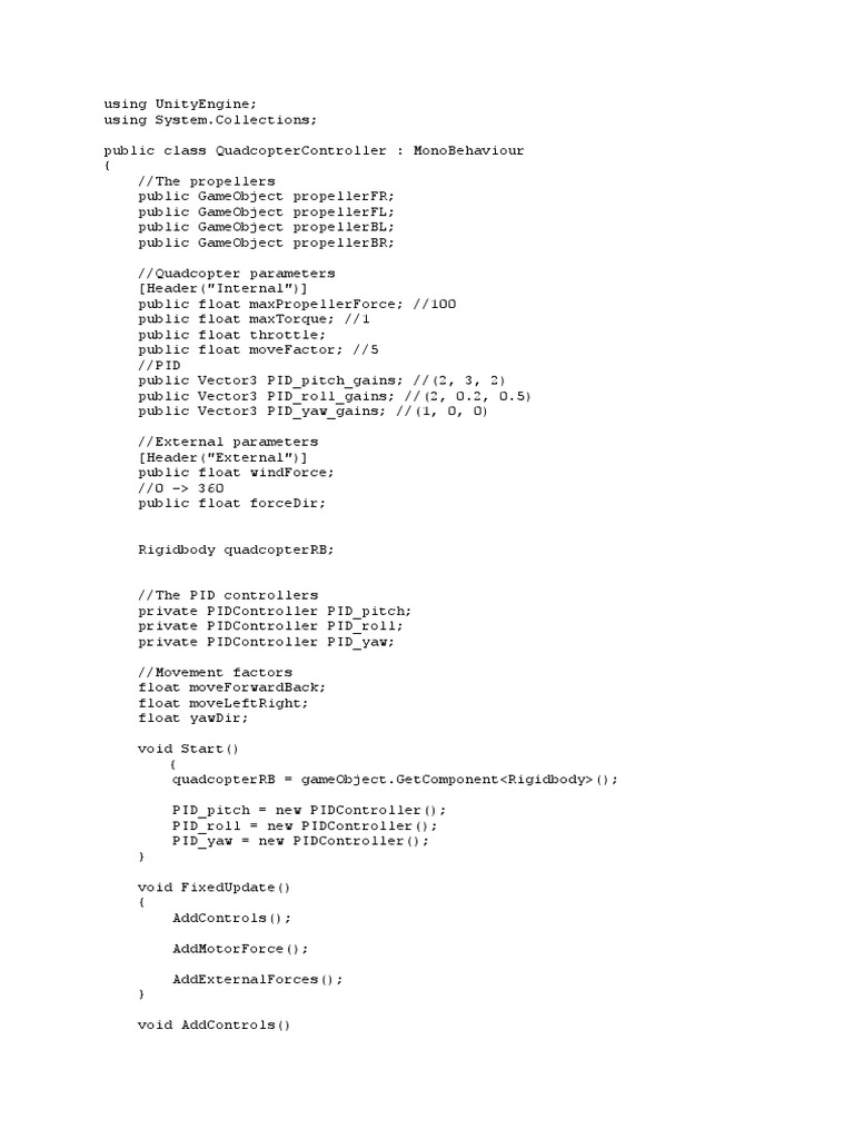 Unity C# PID Controller for Quadcopter | PDF | Control Theory | Angle