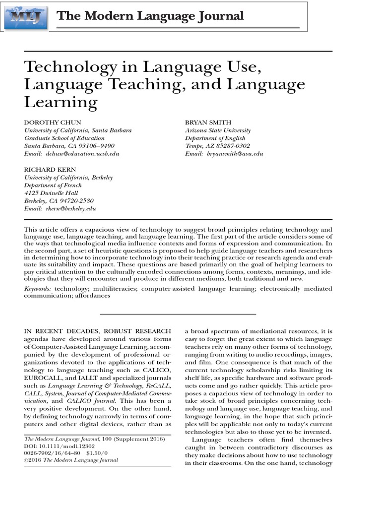 Technology in Language Use, Language Teaching, and Language Learning