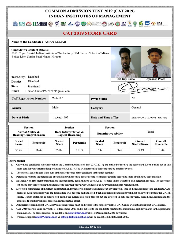 CAT Scorecard PDF Tests Evaluation Methods